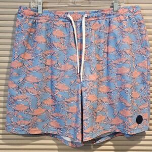 Rhoback Medley Swim Trunks Mens 3XL Blue/Pink Crab Print Drawstring Lined